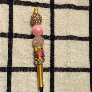 Elegant Gold and Pink Beaded Pen